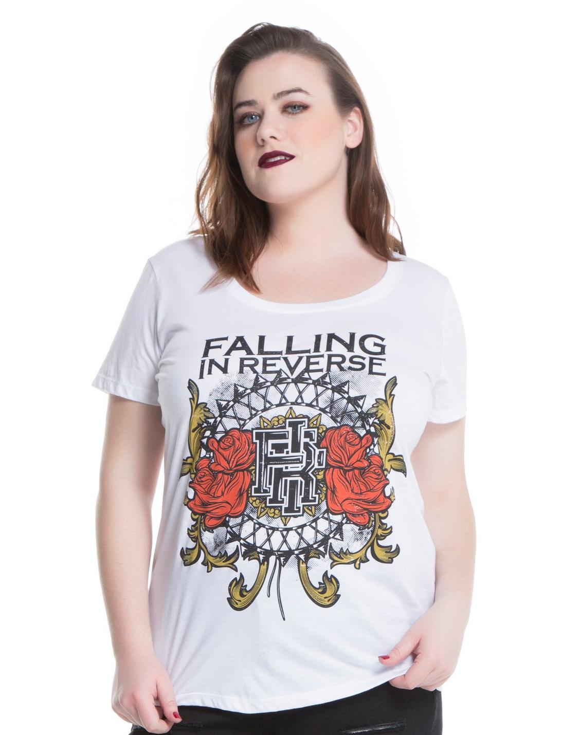 Falling In Reverse Roses Logo Girls T-Shirt Plus Size, WHITE, hi-res