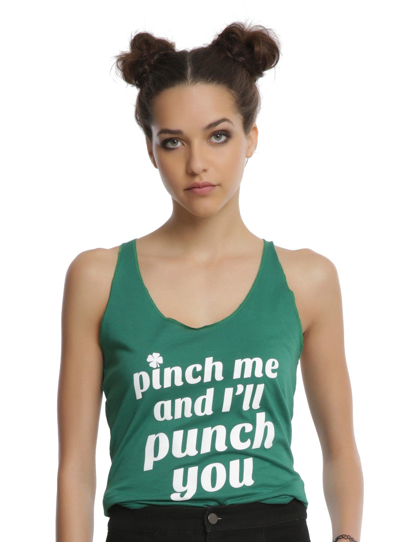 Pinch Me & I'll Punch You Girls Tank Top, GREEN, hi-res