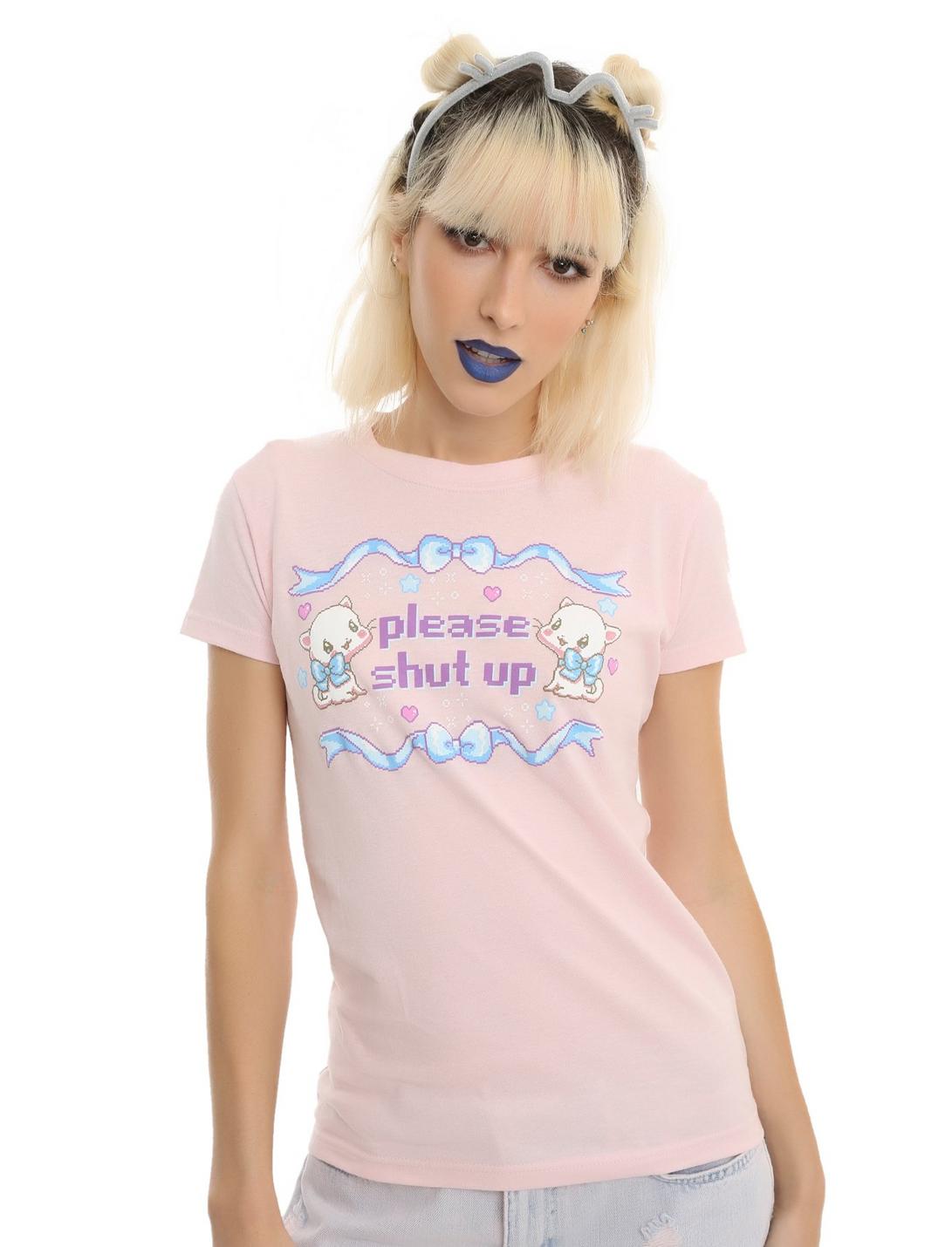 Kitten Pixel Please Shut Up Girls T-shirt, LIGHT PINK, hi-res