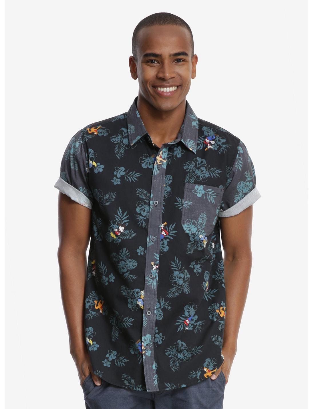 Disney Mickey & Friends Short Sleeve Woven Button-Up, BLACK, hi-res