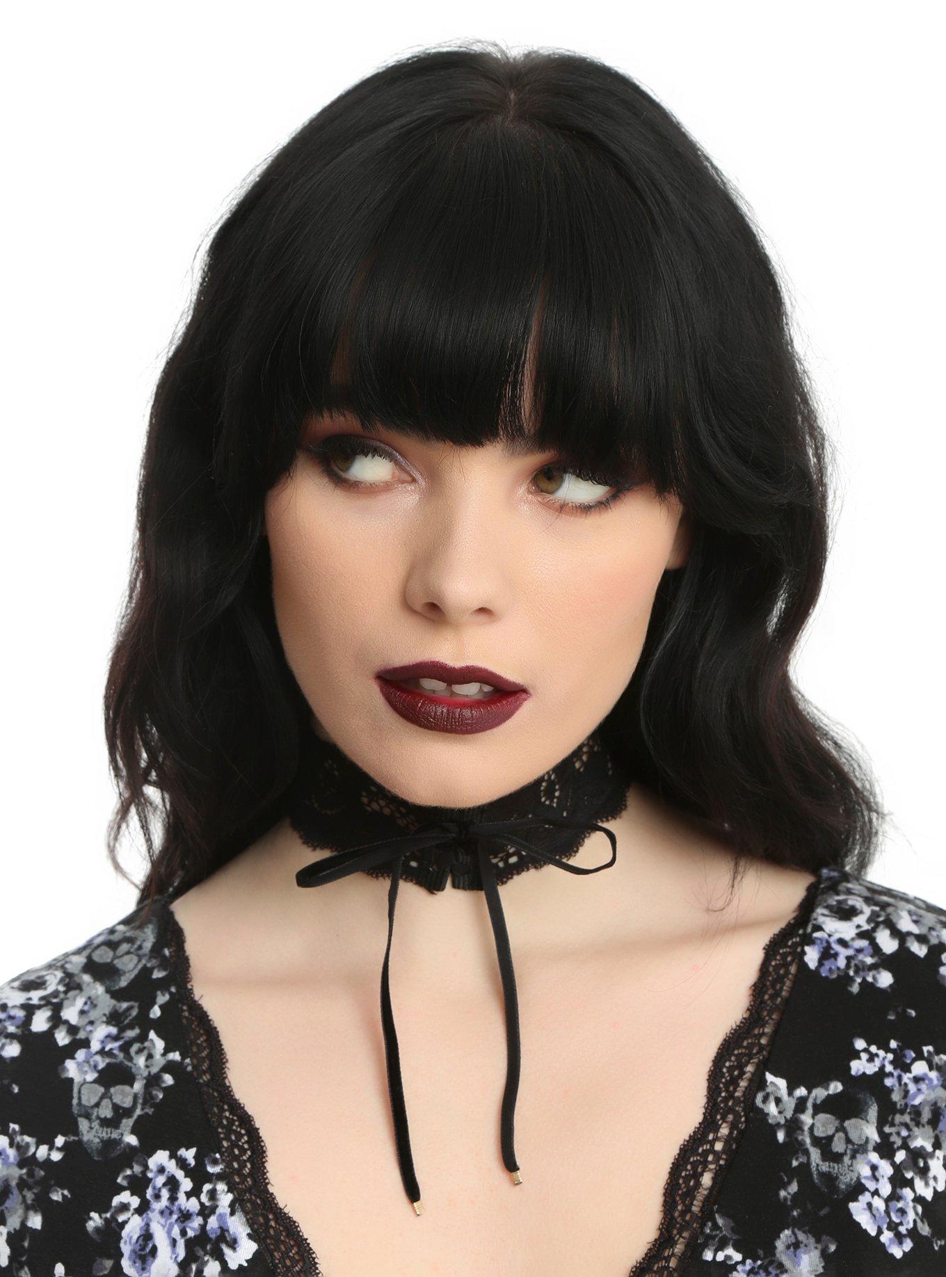 Black Lace-Up Lace Choker, , hi-res