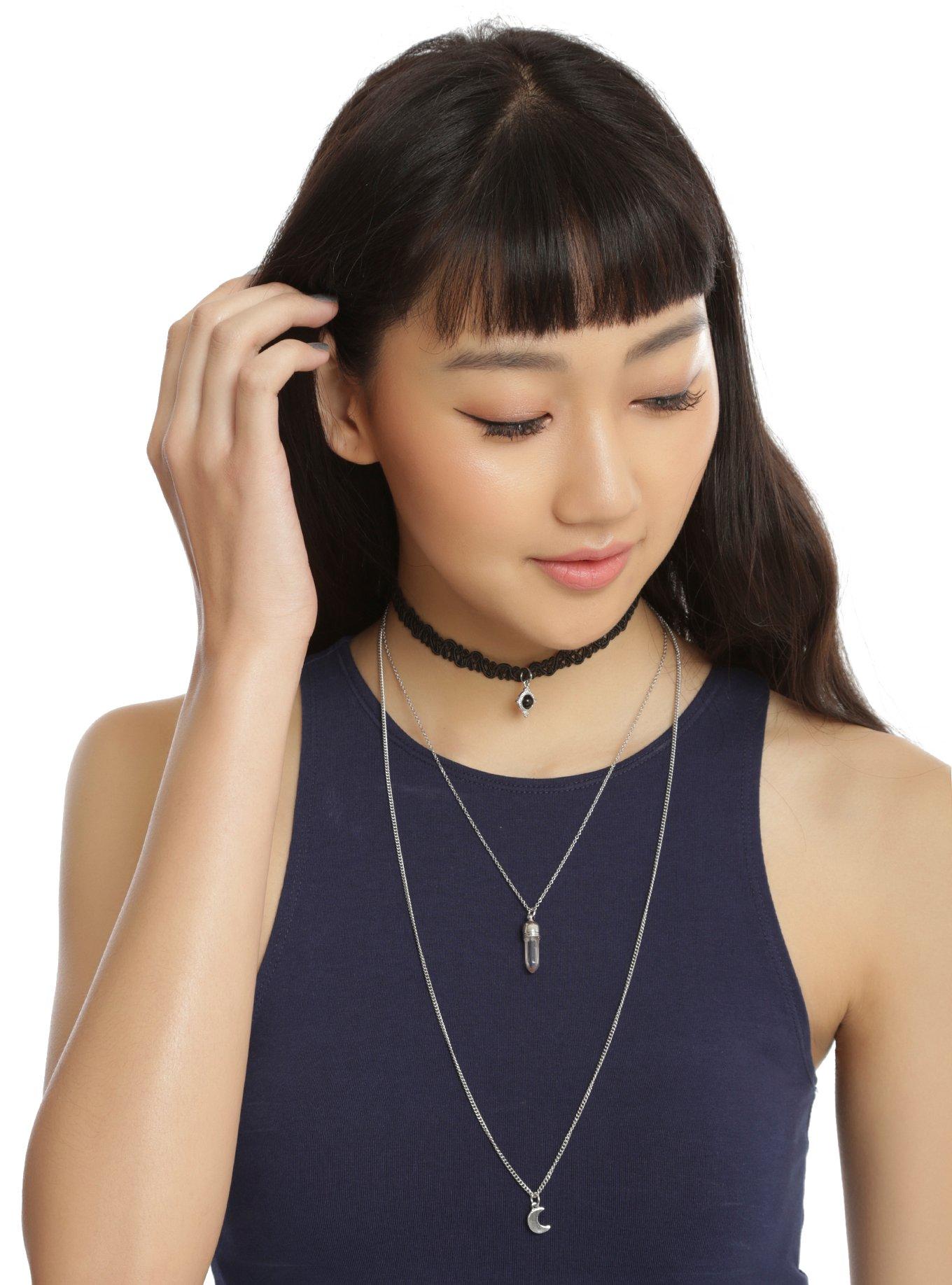 Blackheart Black Tattoo Choker Layered Necklace, , hi-res