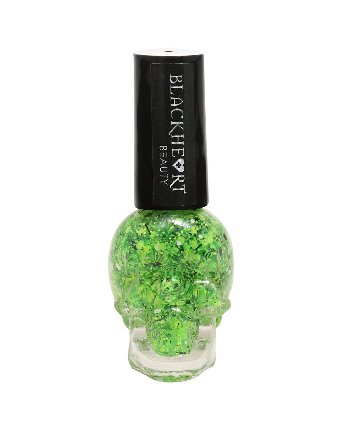 Blackheart Beauty Green Splatter Glitter Nail Polish, , hi-res