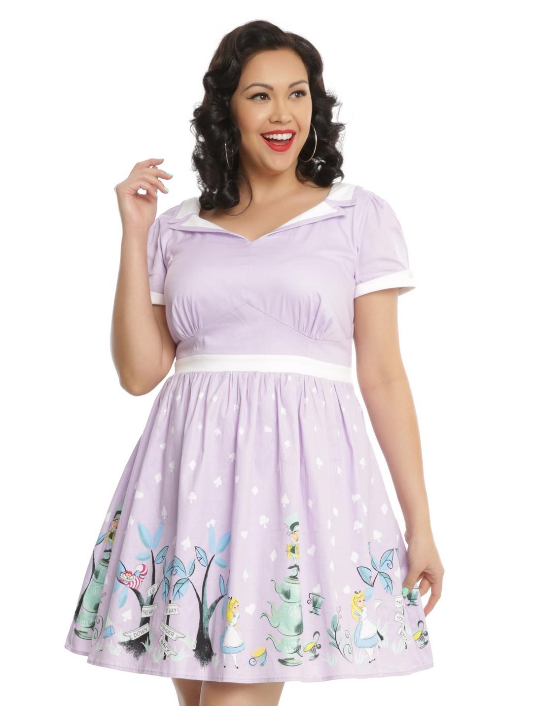 Disney Alice In Wonderland Tea Party Retro Dress Plus Size, PURPLE, hi-res