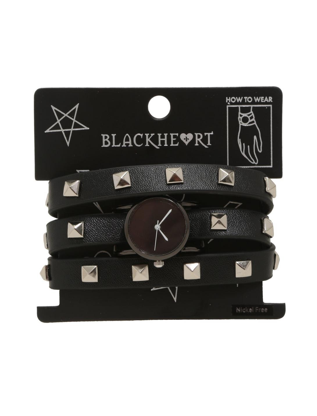 Blackheart Black Faux Leather Studded Wrap Watch, , hi-res