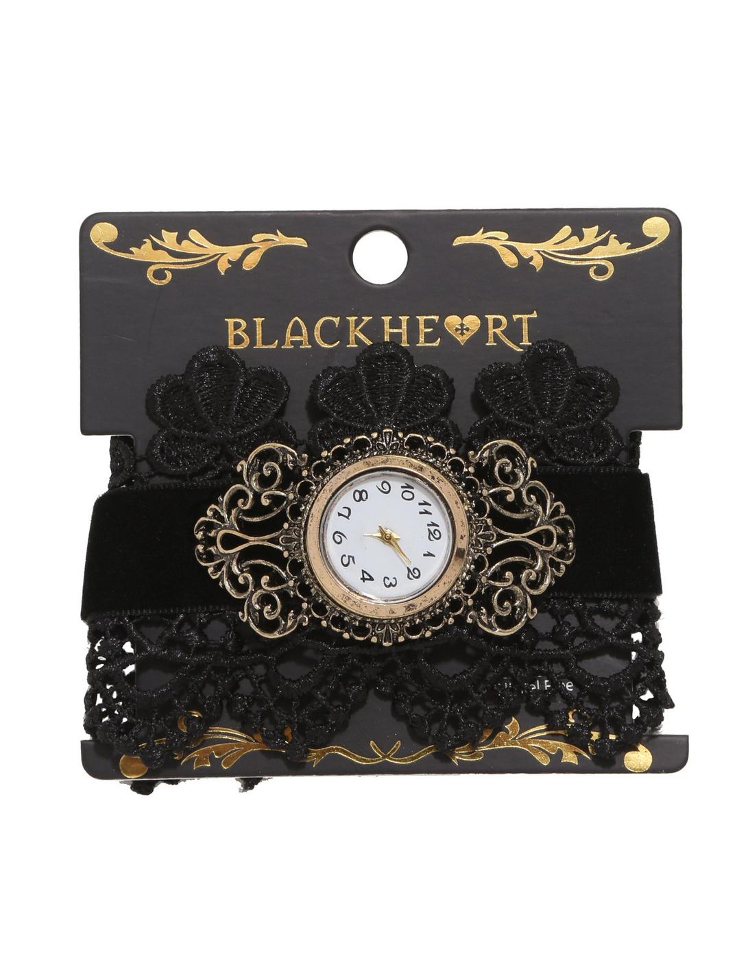 Blackheart Black Lace & Gold Filigree Watch, , hi-res