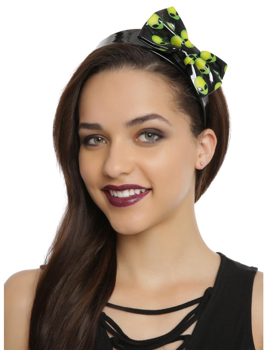 Black Faux Leather Over-Sized Alien Bow Headband, , hi-res