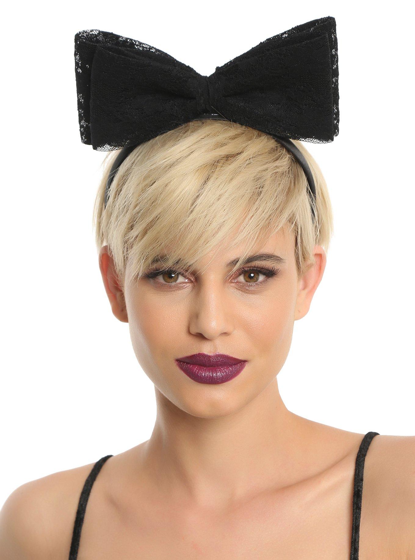 Blackheart Large Black Lace Bow Headband, , hi-res