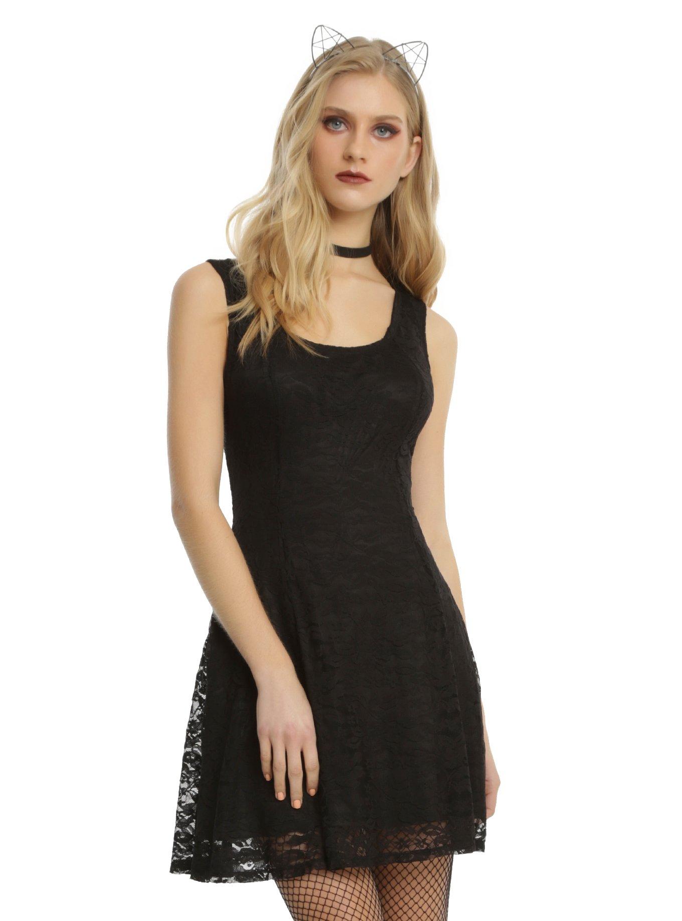 knee length dresses for ladies 1950s Halloween Skull Rose Lace Mesh Dress