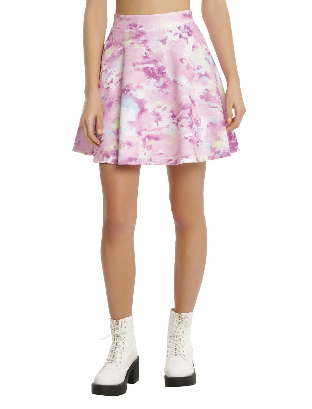 Pastel Galaxy Print Skater Skirt, PINK, hi-res