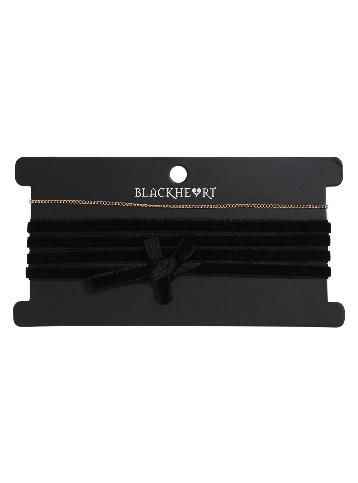 Blackheart Gold Chain & Black Velvet Wrap Choker Set, , hi-res