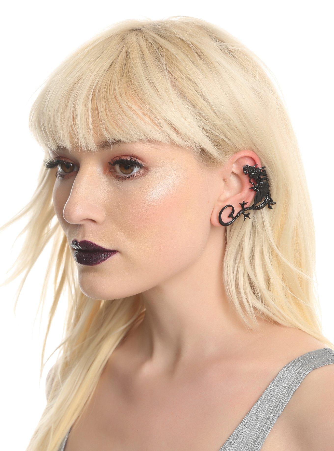 Blackheart Black Dragon Ear Cuff, , hi-res