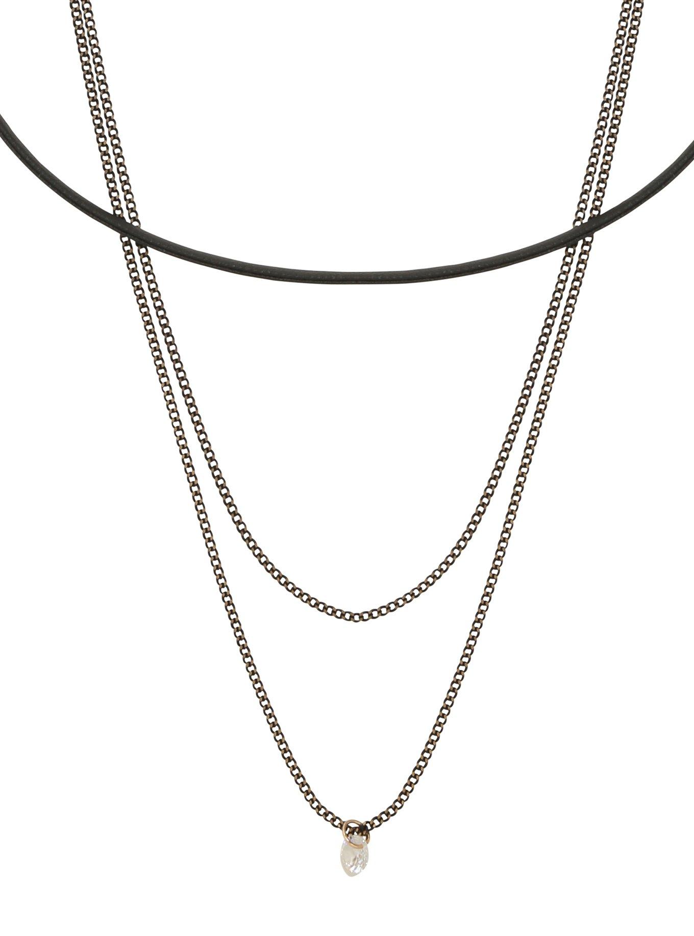 Blackheart Gold & Black Stacked Chain & Choker Necklace Hot Topic