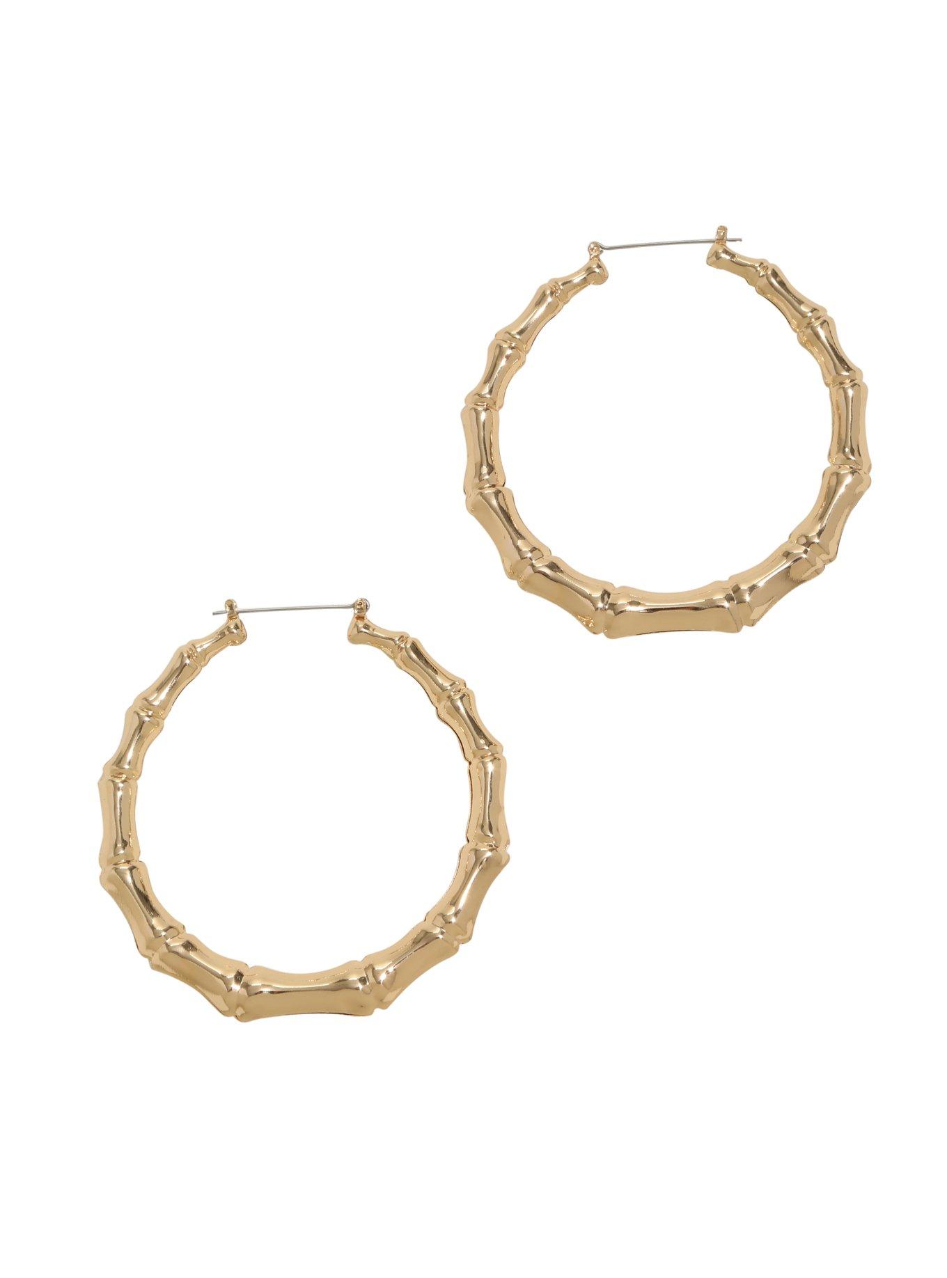 Blackheart Gold Bamboo Hoop Earrings | Hot Topic