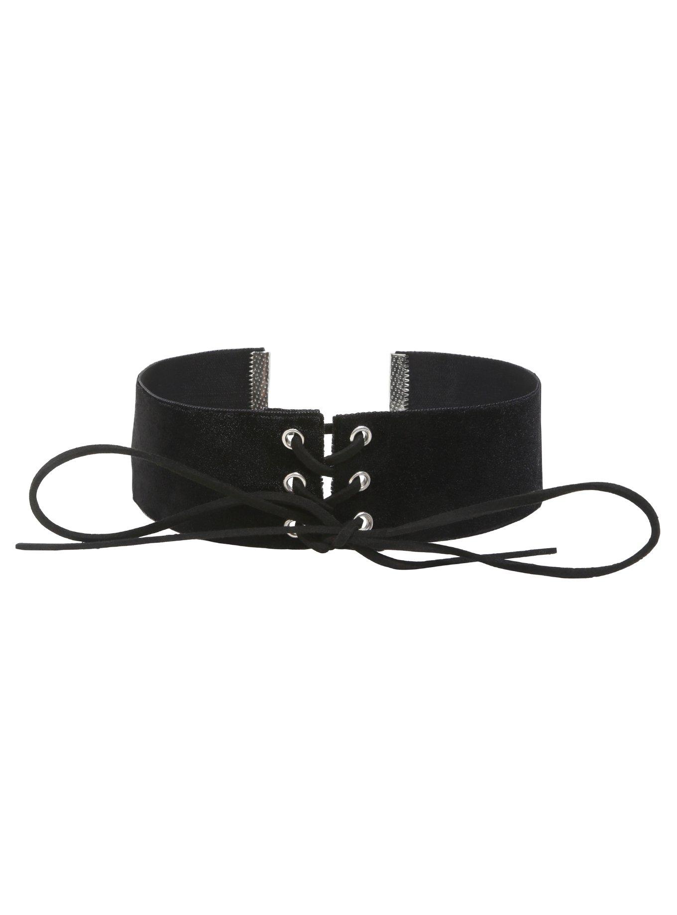 Blackheart Wide Lace-Up Black Velvet Choker, , hi-res view 1