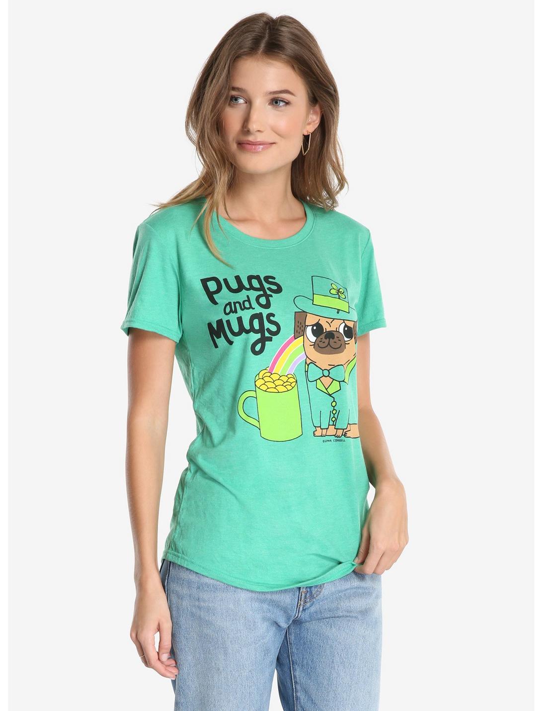 Pugs And Mugs Womens Tee, GREEN, hi-res