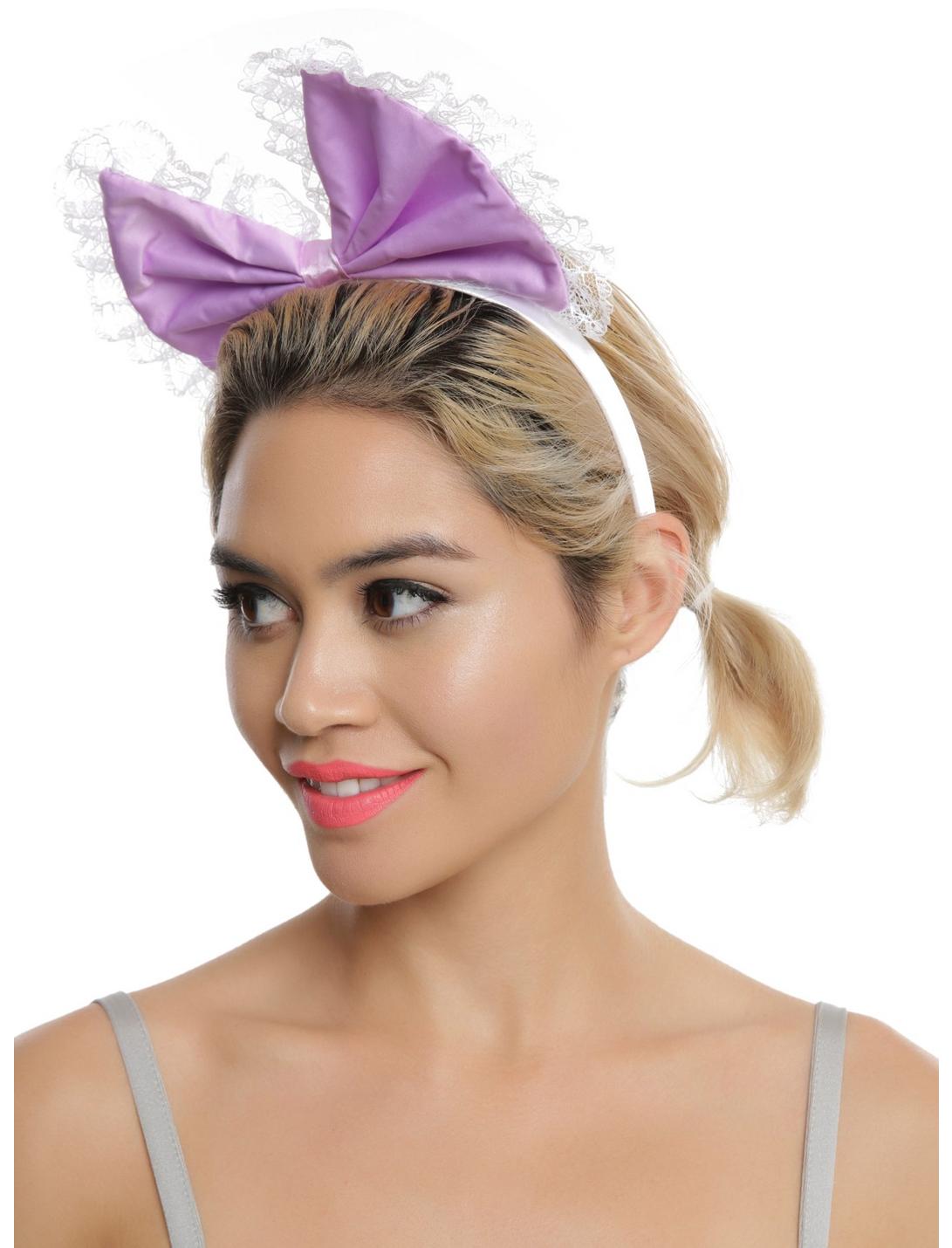 Lavender & White Lace Bow Headband, , hi-res