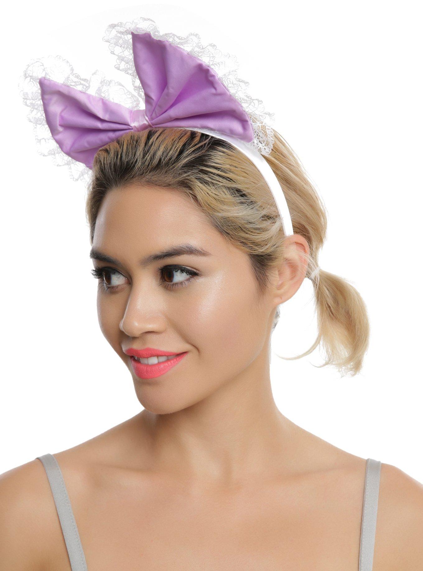 Lavender & White Lace Bow Headband, , hi-res