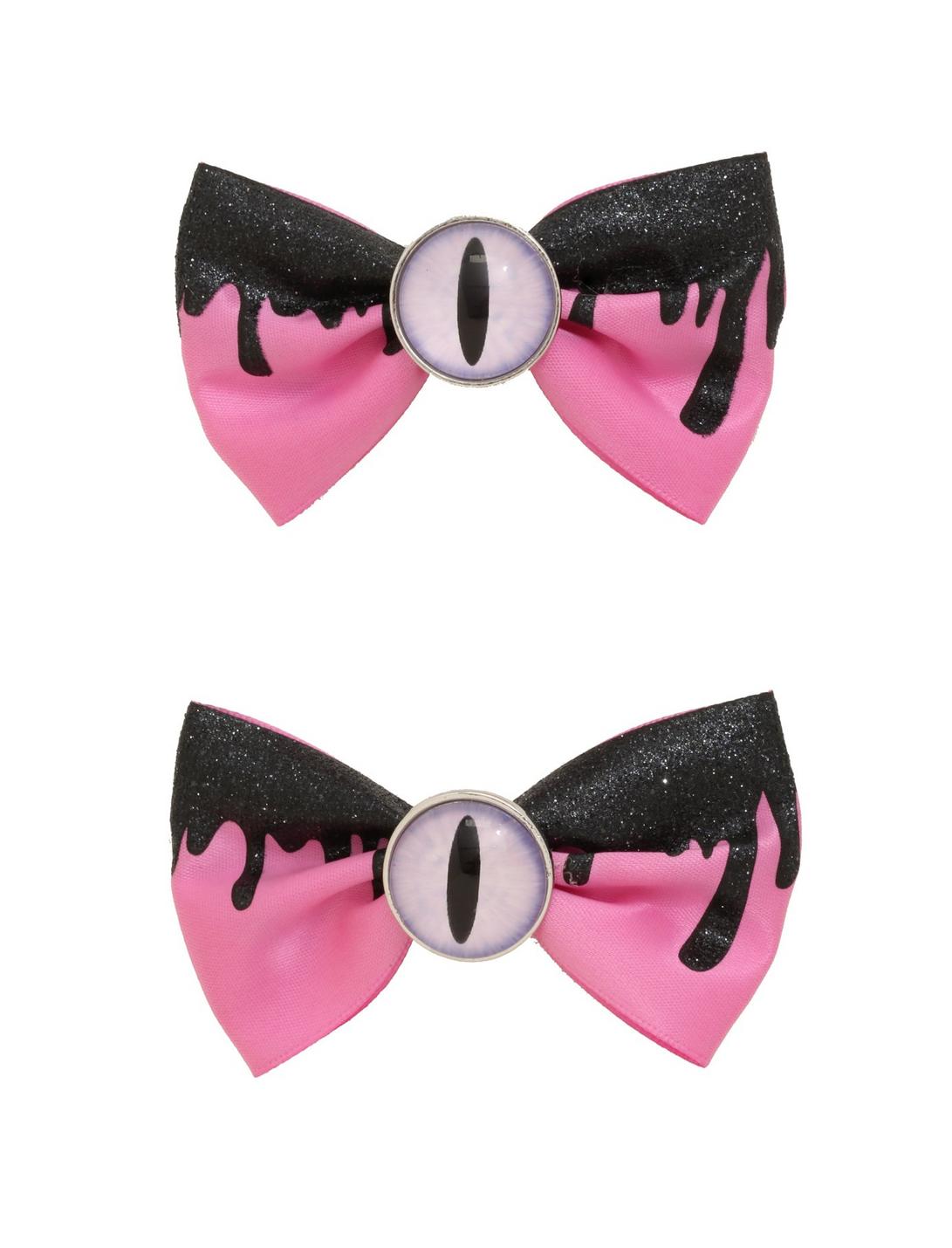 Pink & Black Glitter Drip Dragon Eye Hair Bow Set, , hi-res