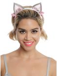 Silver & Pink Lace Cat Ear Headband, , hi-res