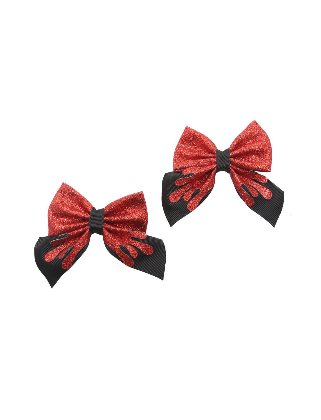 Blackheart Red Glitter Drip Black Hair Bow Set, , hi-res