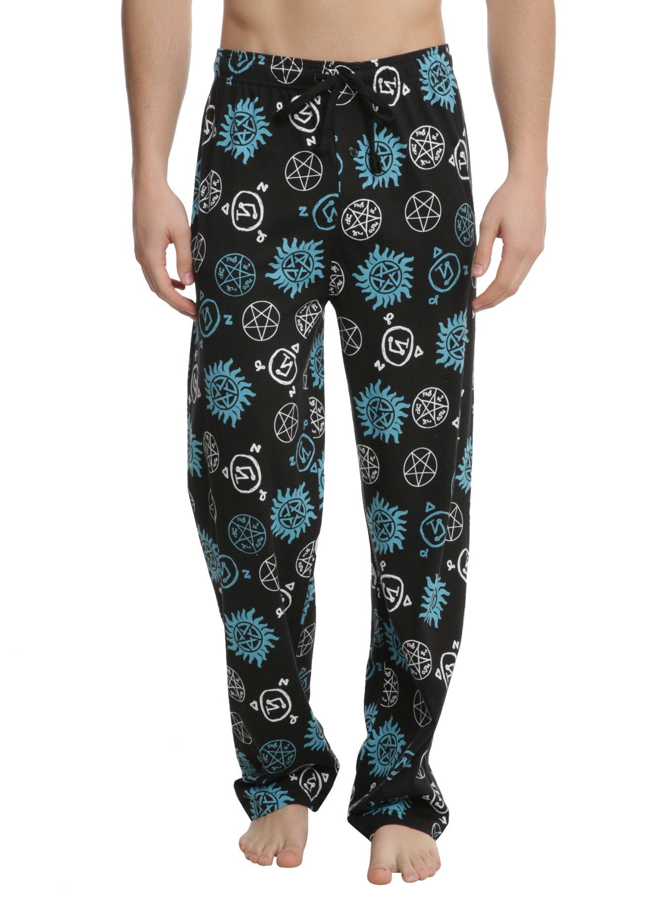 Supernatural Symbols Print Guys Pajama Pants, BLACK, hi-res