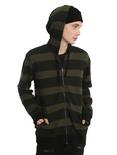 XXX RUDE Olive Striped French Terry Hoodie, OLIVE, hi-res