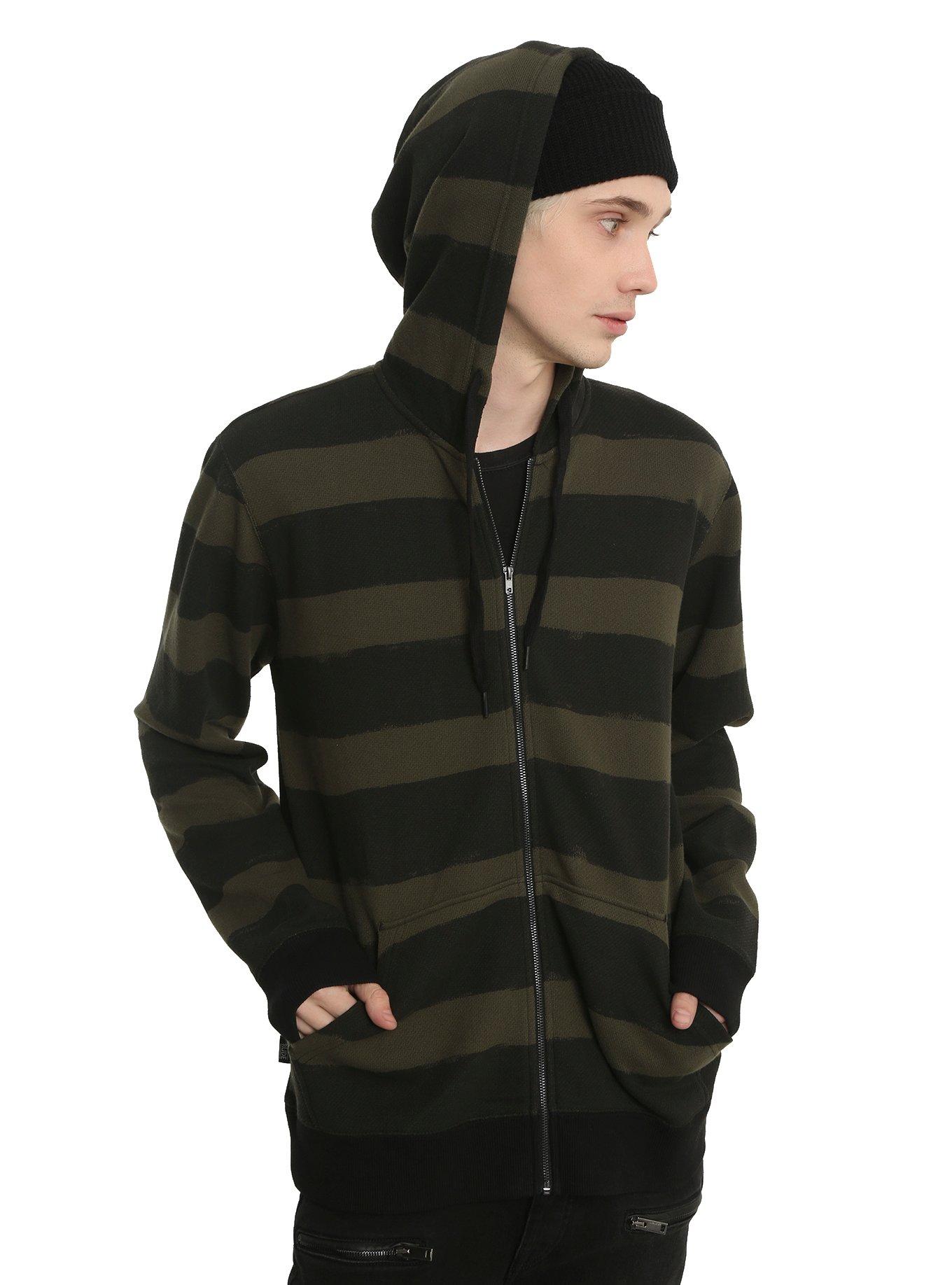 XXX RUDE Olive Striped French Terry Hoodie Hot Topic