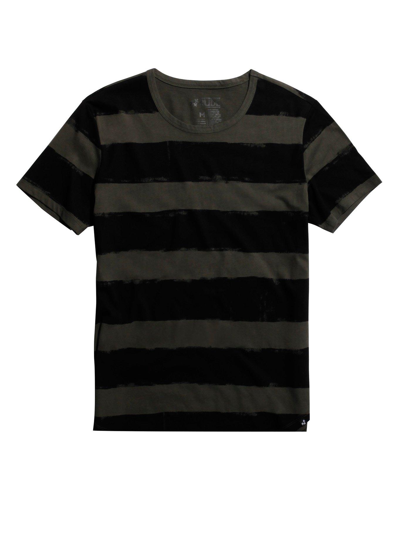 XXX RUDE Black & Grey Brushed Stripe T-Shirt | Hot Topic