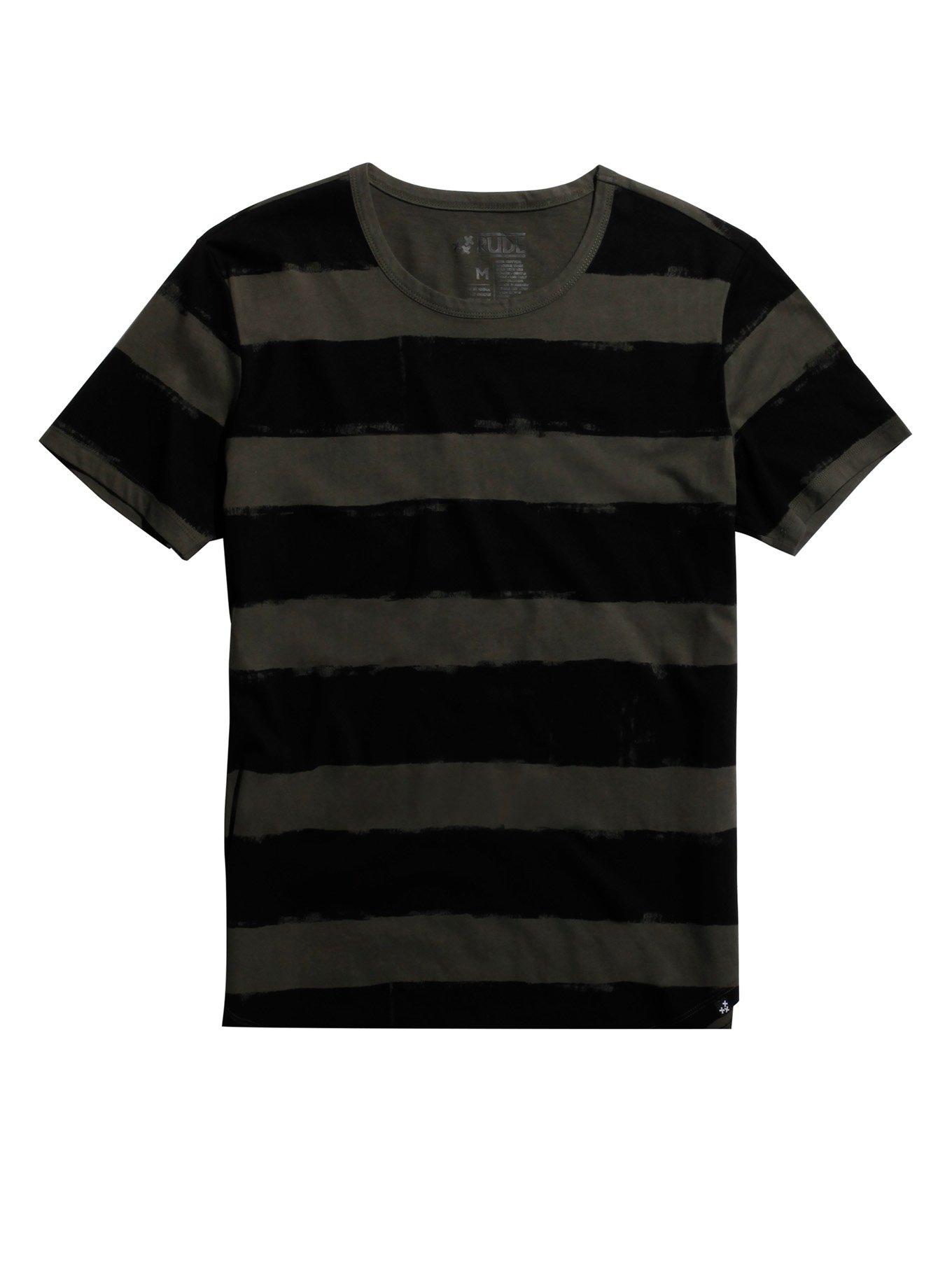 XXX RUDE Black & Grey Brushed Stripe T-Shirt, BLACK, hi-res