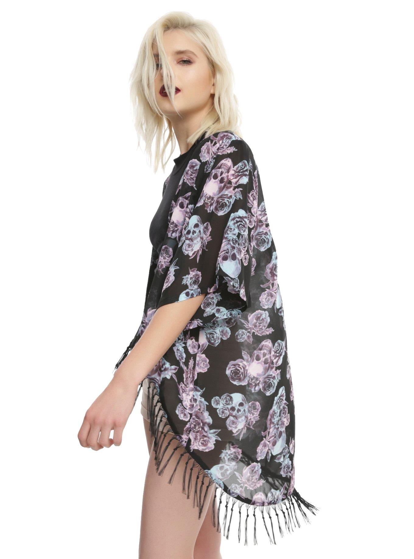 Skull & Roses Kimono, BLACK, hi-res