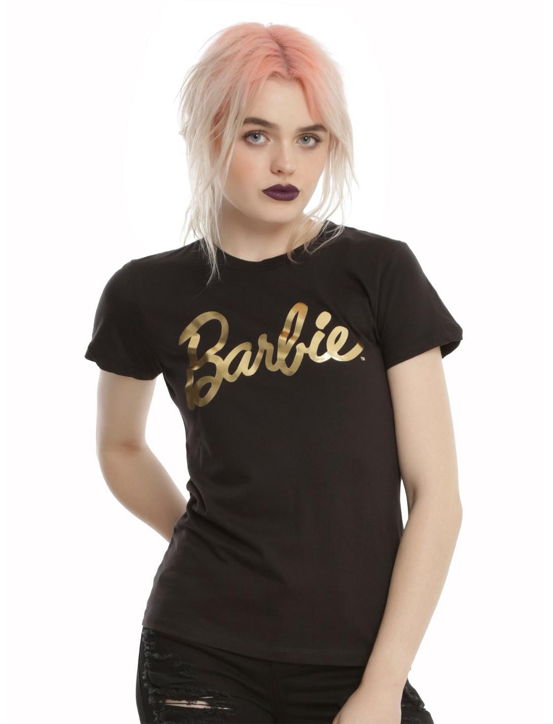 Barbie Gold Logo Girls T-Shirt, BLACK, hi-res