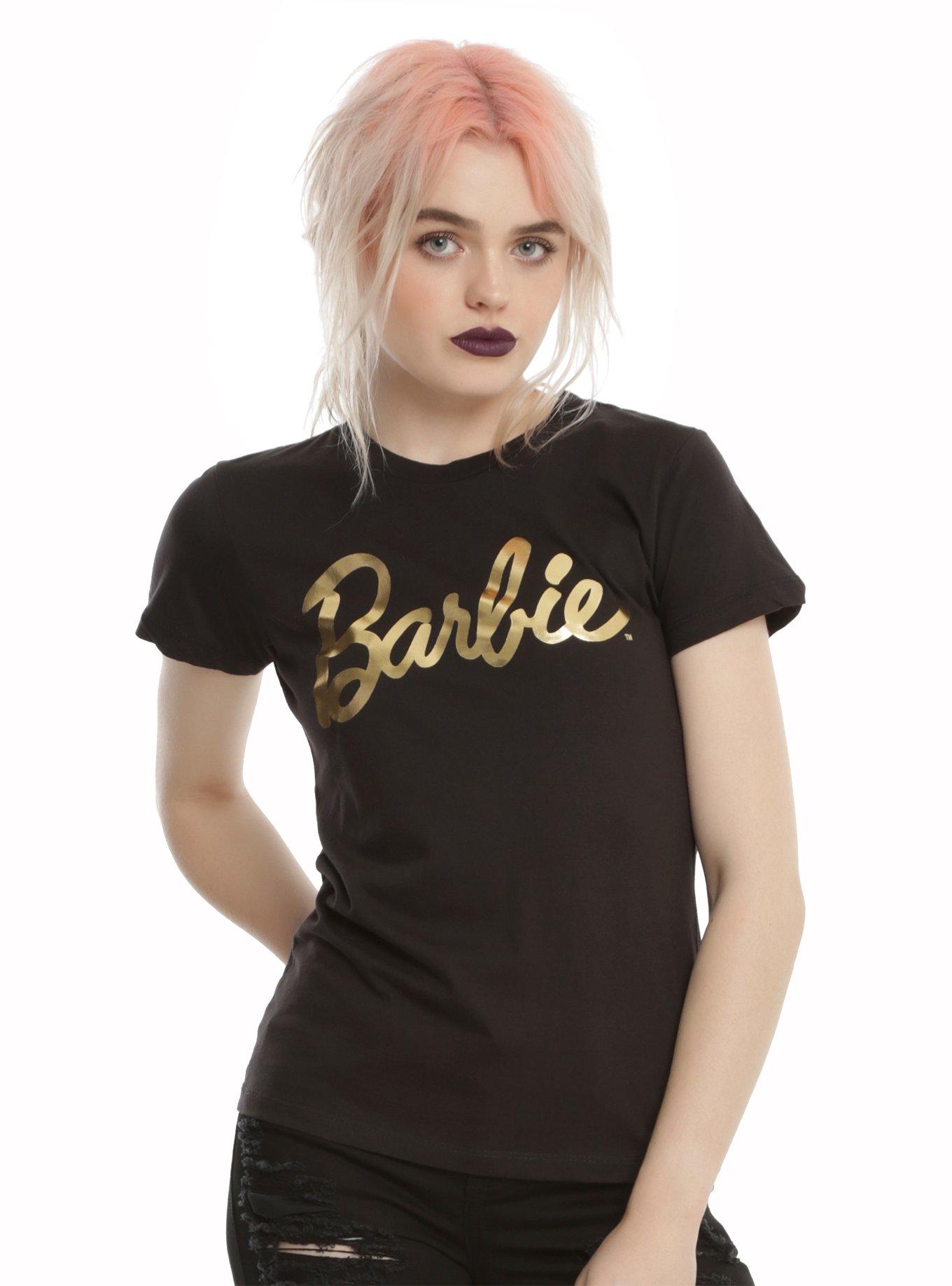 Barbie Gold Logo Girls T-Shirt, BLACK, hi-res
