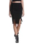 Black Lace-Up Front Pencil Skirt, BLACK, hi-res