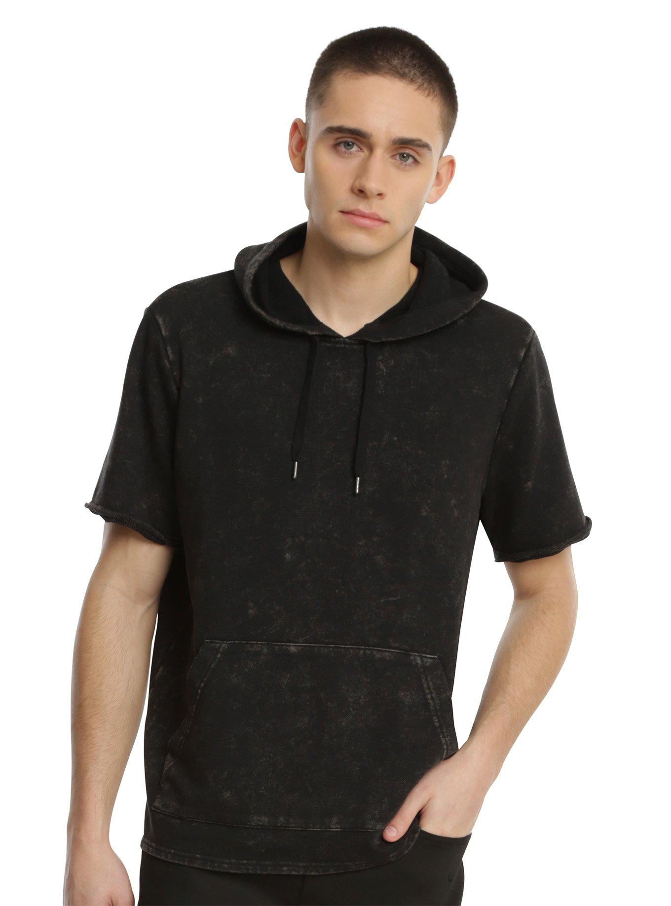 XXX RUDE Black Bleach Wash Short-Sleeved Hoodie, GREY, hi-res