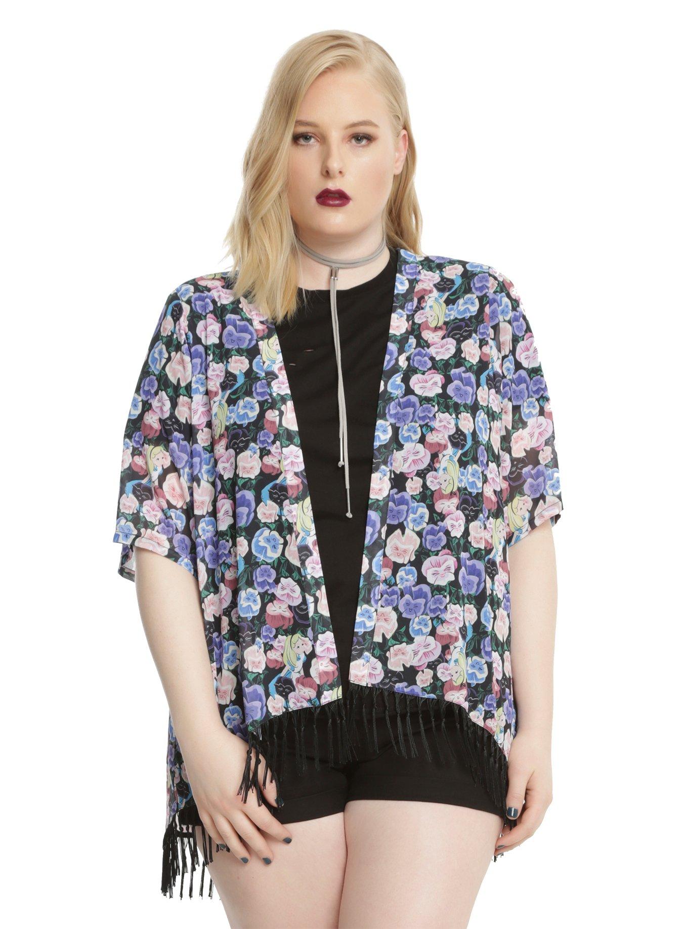 Disney Alice In Wonderland Floral Kimono Plus Size, BLACK, hi-res