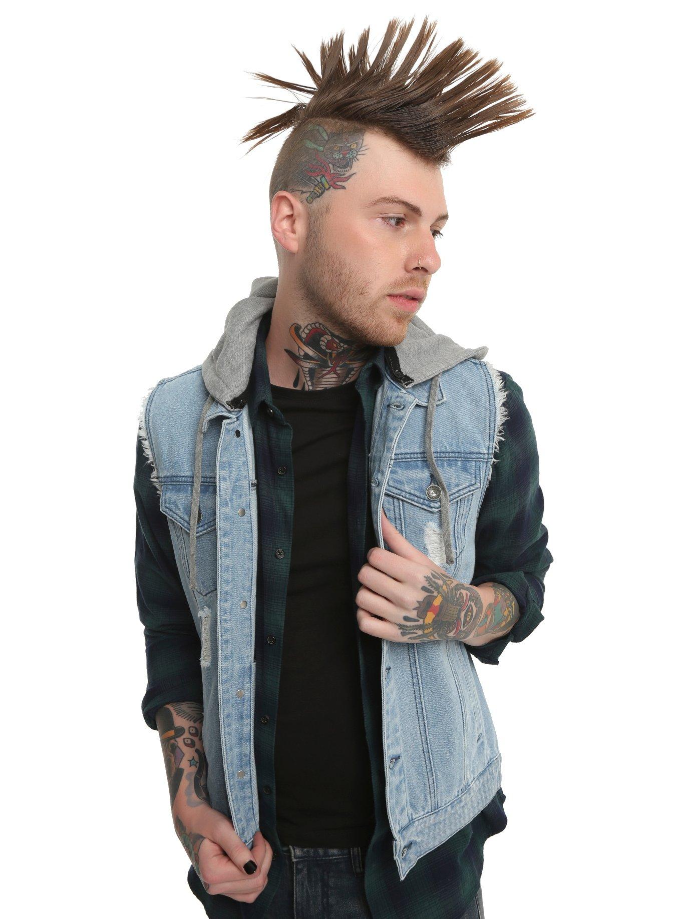 XXX RUDE Hooded Denim Vest, BLUE, hi-res