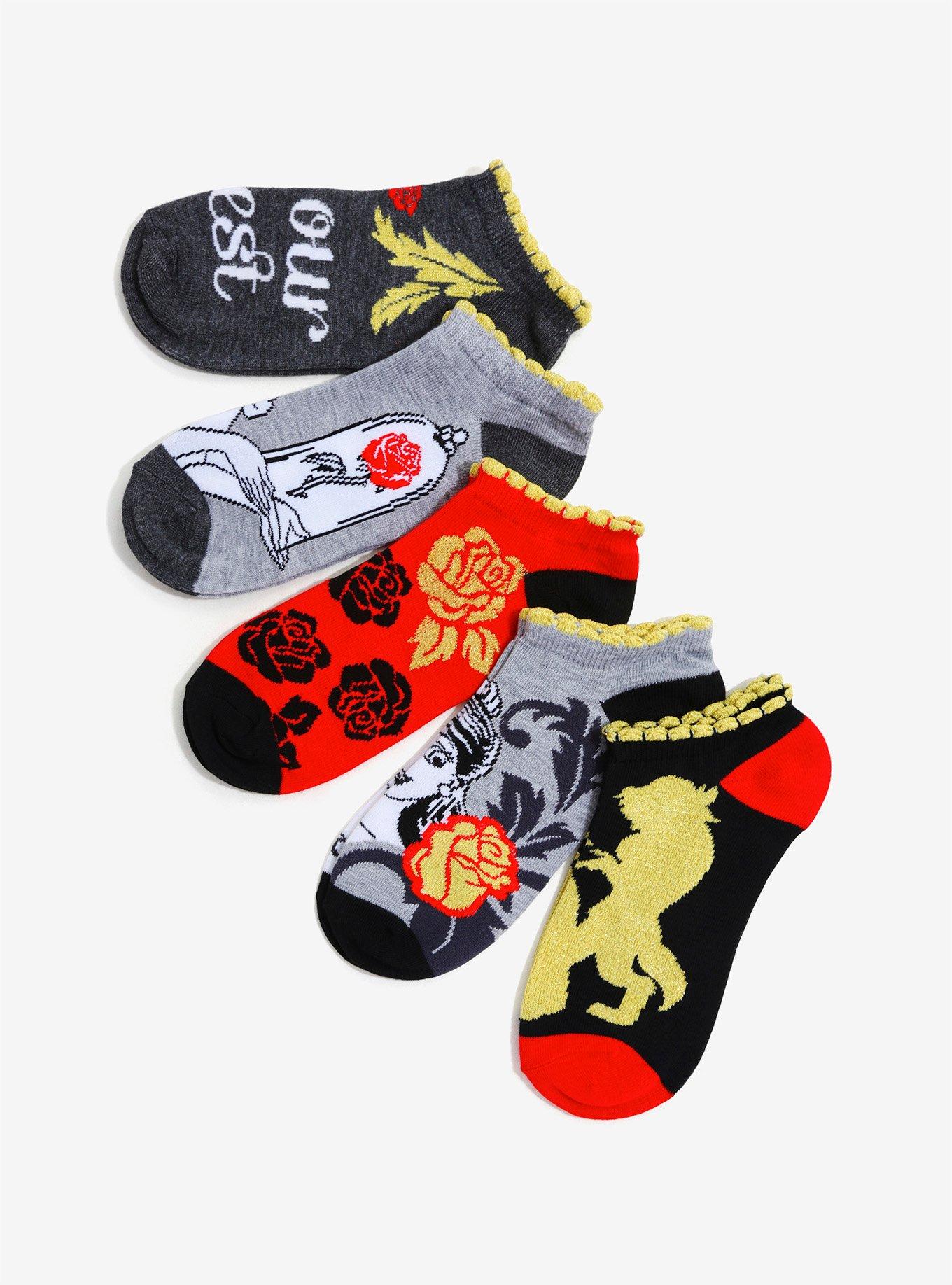 Disney Beauty And The Beast Scalloped Socks 5 Pair, , hi-res