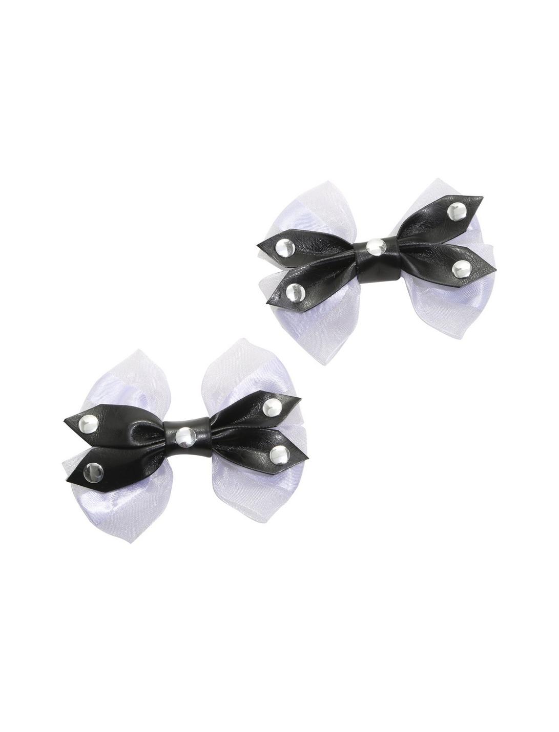 Blackheart Black & White Studded Hair Bow Set, , hi-res