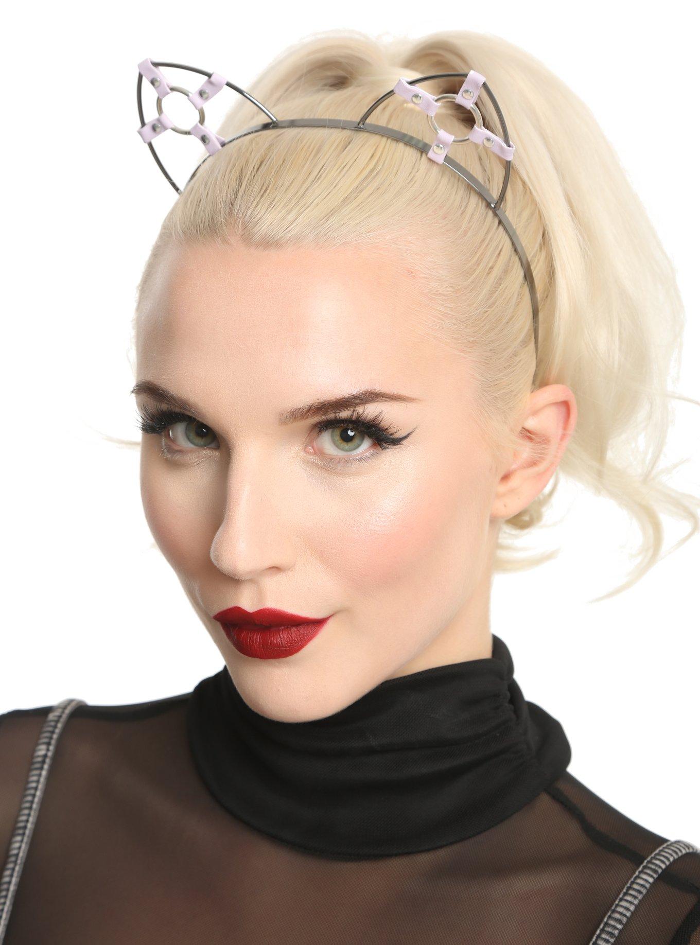 Faux Leather O-Ring Cat Ear Headband, , hi-res