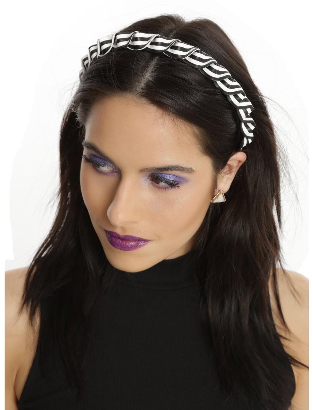 Black & White Striped Ribbon Headband, , hi-res