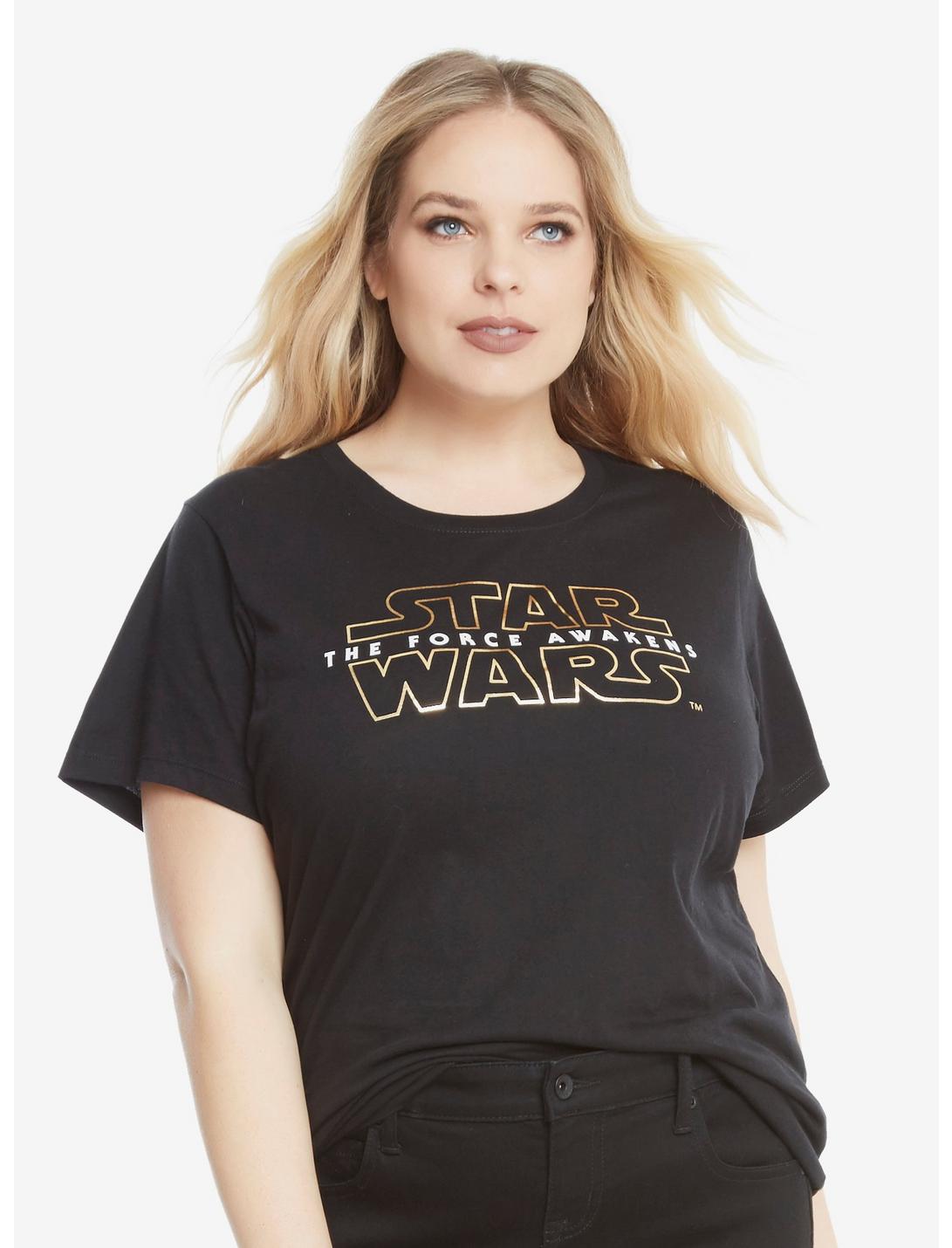 Star Wars: The Force Awakens Gold Logo T-Shirt Plus Size, BLACK, hi-res