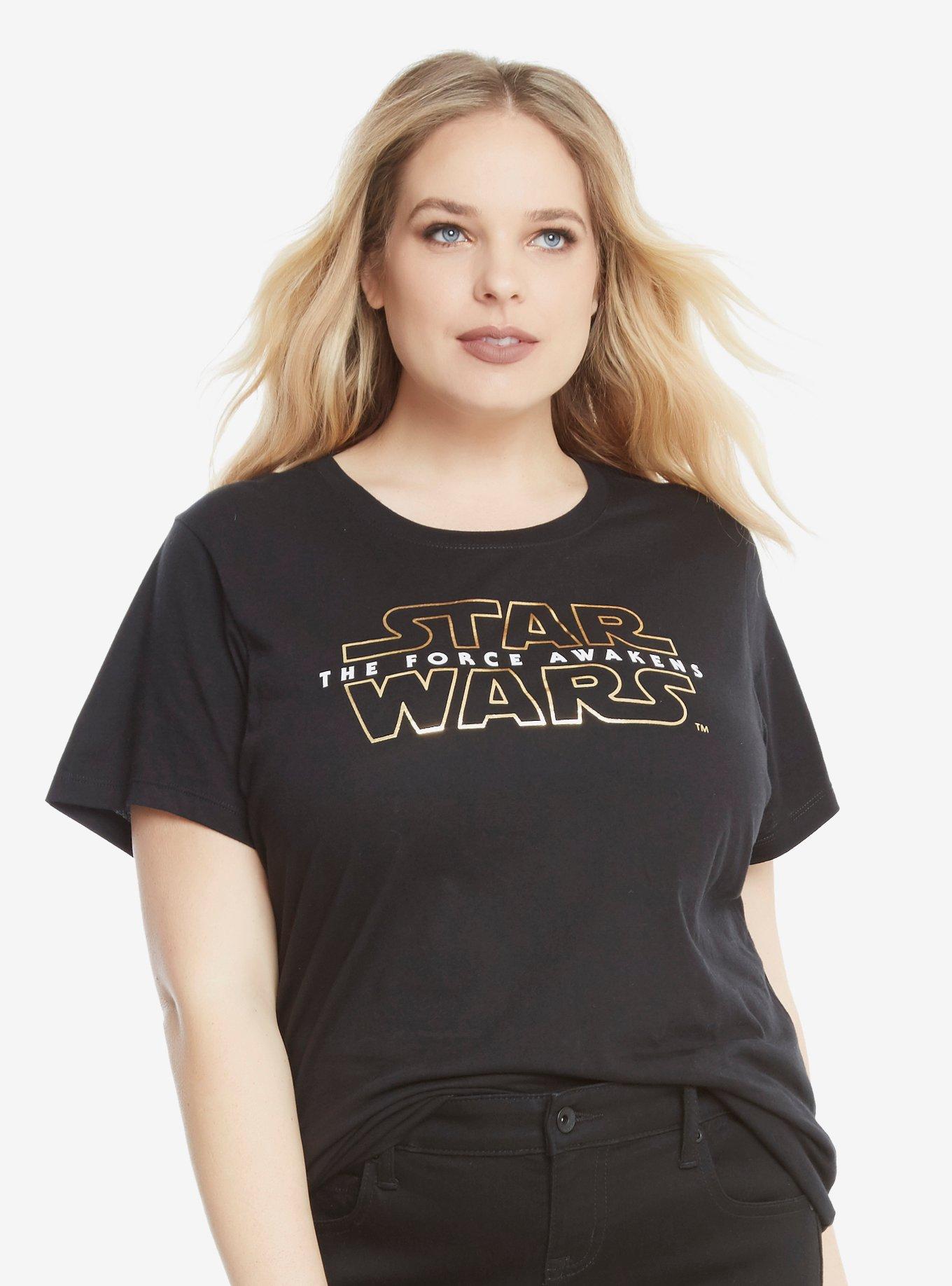 Star Wars: The Force Awakens Gold Logo T-Shirt Plus Size, BLACK, hi-res