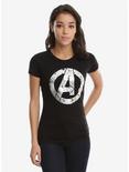 Marvel Avengers Silver Foil Distressed A T-Shirt, BLACK, hi-res