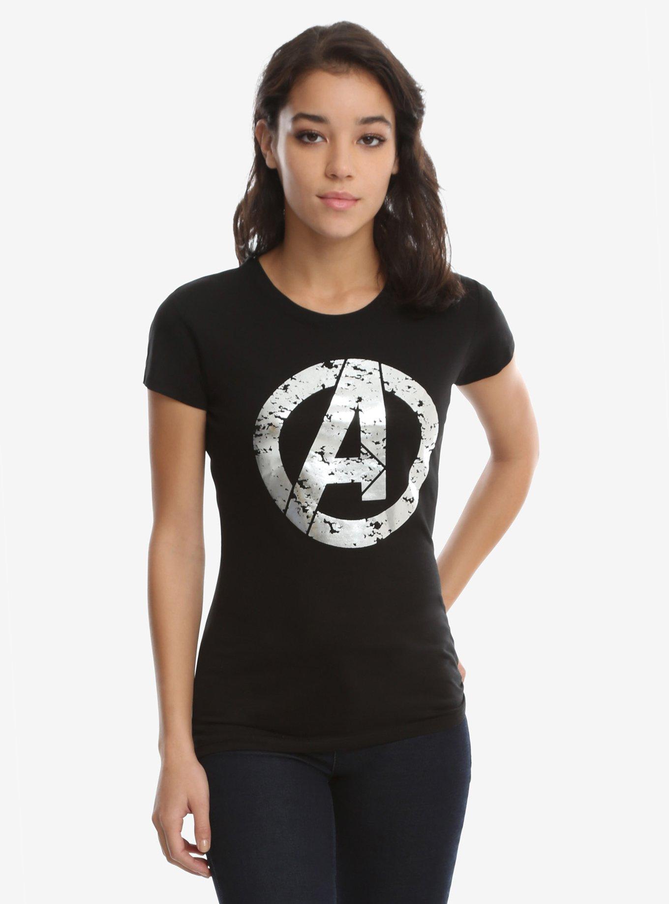 Marvel Avengers Silver Foil Distressed A T-Shirt, BLACK, hi-res