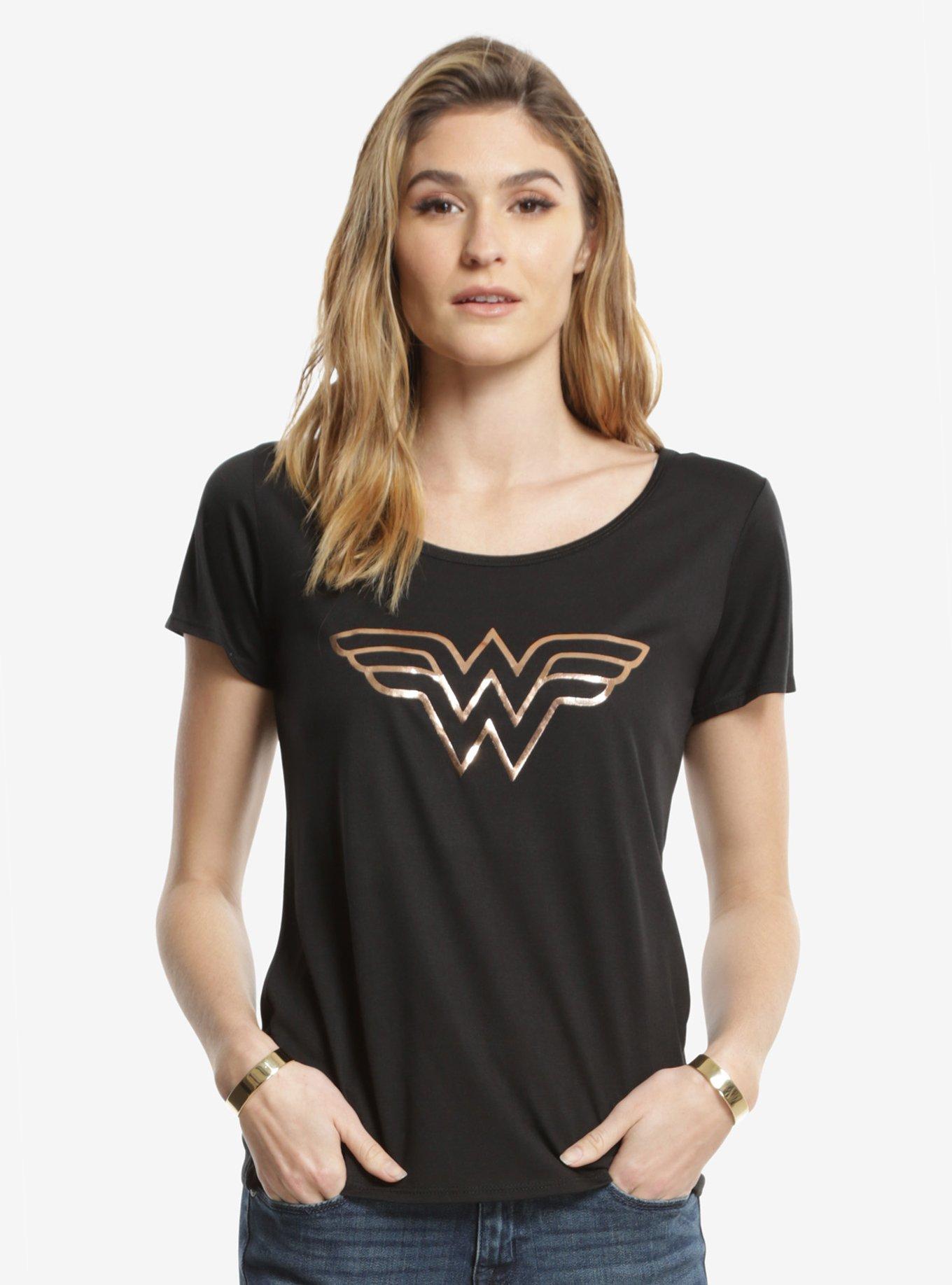 DC Comics Wonder Woman Rose Gold Logo Womens Tee, BLACK, hi-res