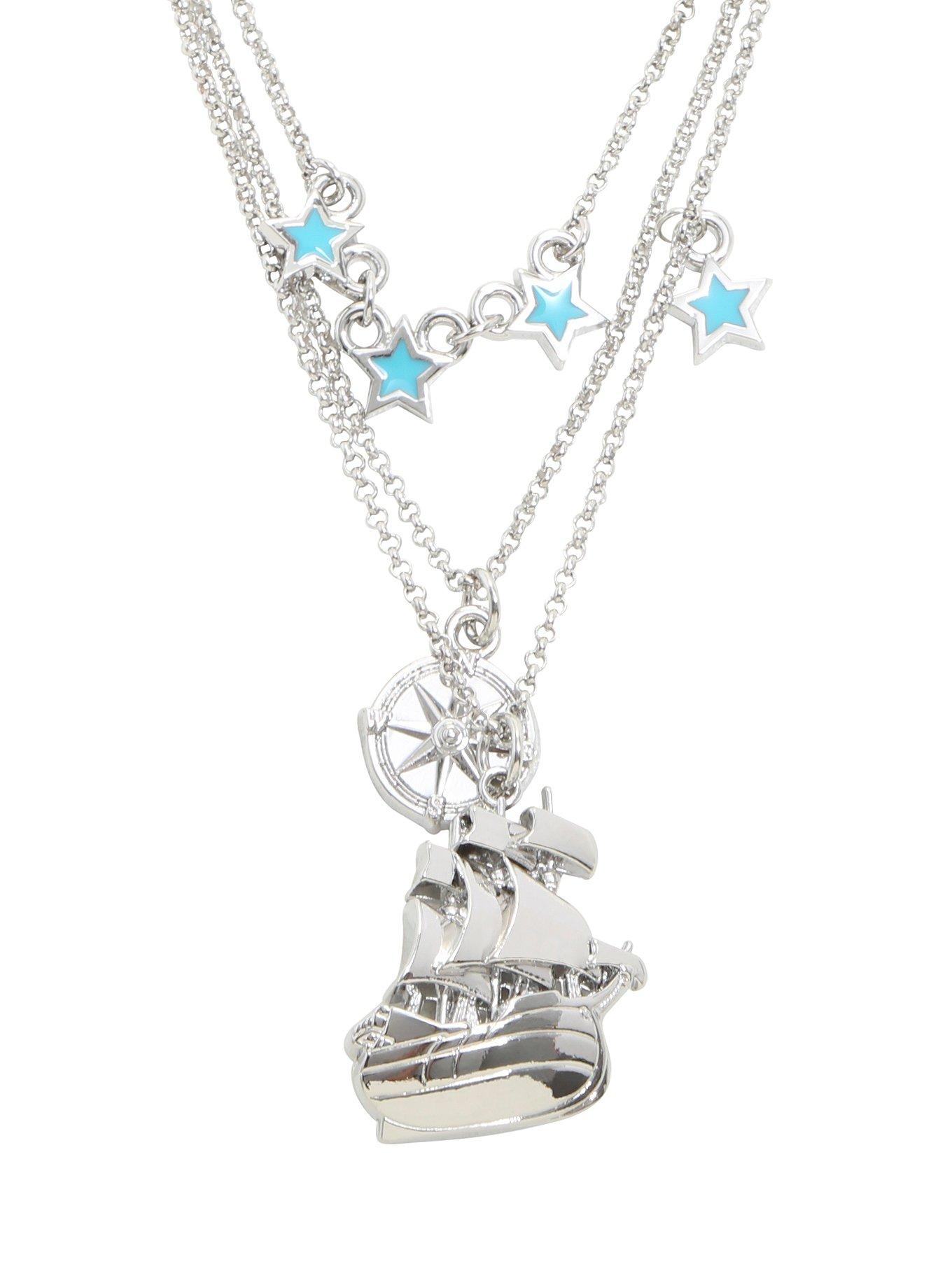 Disney Pirate Ship Compass Peter Pan 3 Layer Necklace, , hi-res