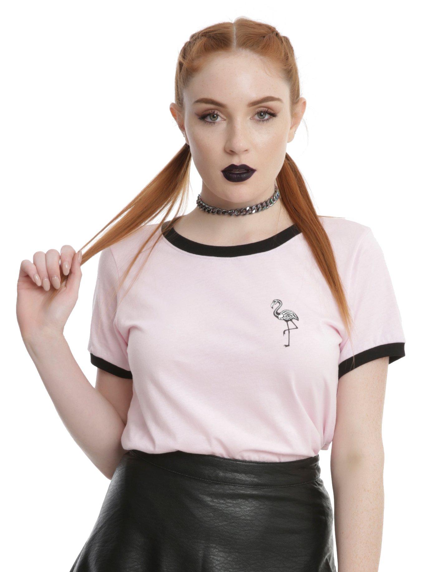 Skeleton Flamingo Girls Ringer T-Shirt, PINK, hi-res