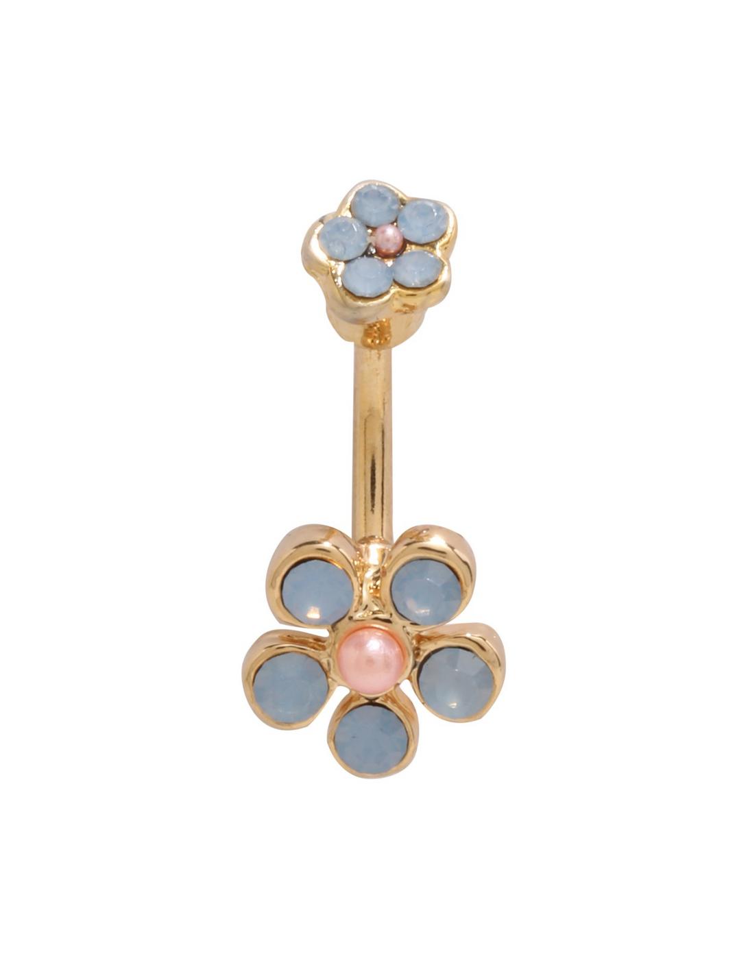 Gold Double Opal Flower Navel Barbell, , hi-res