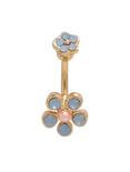 Gold Double Opal Flower Navel Barbell, , hi-res